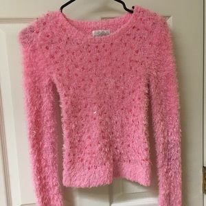 Justice Pink Fuzzy Sweater Sequins Youth/Girls